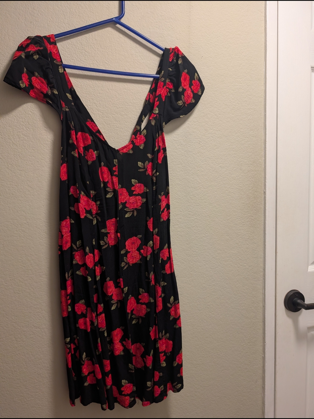 Kimchi Blue Black Mini Dress with Red Rose Print